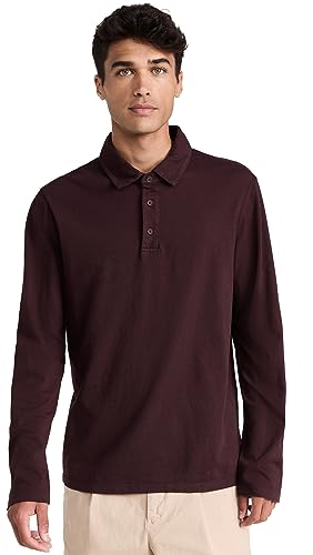 Vince Mens Garment Dye L/S Polo Shirt, Washed Pinot Vino, X-Large US
