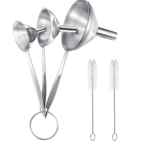 Stainless Steel Funnel Set 3PCS Kitchen Funnel with a hook Durable Food-Grade Metal Funnels Easy to Clean Suitable for Dry Ingredients Powders Essential Oils Liquids Bottle Filling (3 Sizes)