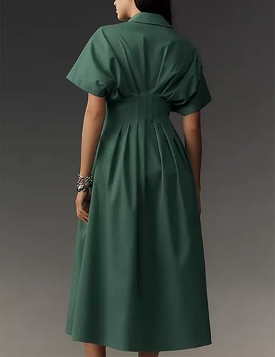 Yeokou Shirt Dress for Women Summer Casual Short Sleeve Button Down Loose Pleated Maxi Sundress with Pockets3