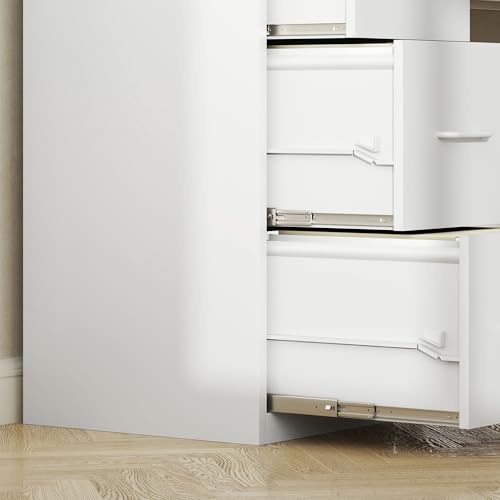 HOMCOM 4 Drawer Filing Cabinet Steel File Cabinet for A4 Letter Size White - Image 9