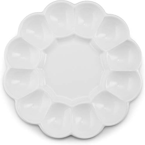 Kook Deviled Egg Platter Tray, Holds 12 Eggs, Sleek Ceramic Dish, Display Holder, Dishwasher Safe, Microwave Safe, Freezer Safe, 10 Inch Diameter, White