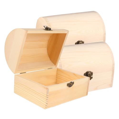 HOMSFOU 3個 未完成木箱 蓋付き小物入れ収納ボックス アーチ型無塗装ウッドクラフト ペイント可能 ジュエリー整理用 木材製 小型実用的
