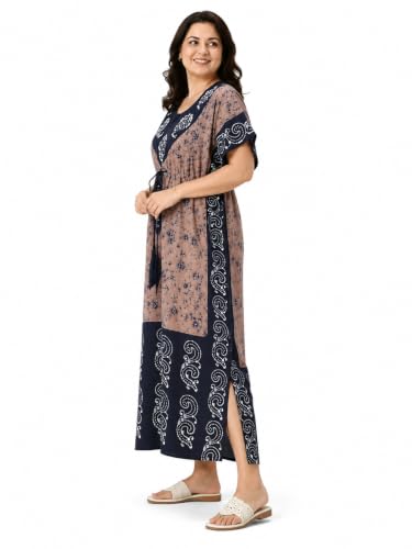 Image of Onekbhalo Women's Cotton Floral Kaftan Nighty Maxi Gown (OK Free Size)
