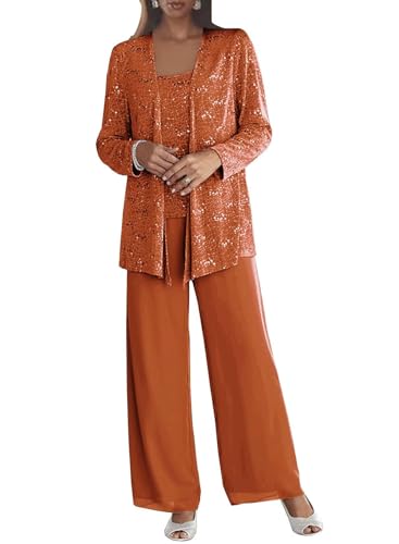 3 Pieces Chiffon Mother of The Bride Pant Suits for Wedding Sequin Grandmother of The Bride Pant Suits with Jacket