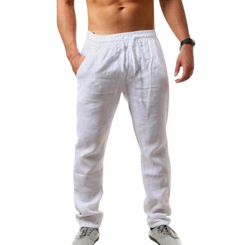 Puimentiua Mens Linen Pants Casual Drawstring Loose Lightweight Mens Pants Yoga Summer Beach Trousers