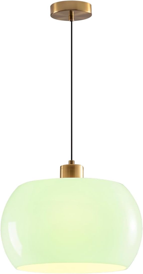 Mid Century Pendant Lights Modern Adjustable Green Glass Pendant Light Fixtures 1-Light Kicthen Island Light Modern Gold Hanging Lamps for Bedroom Hallway Foyer
