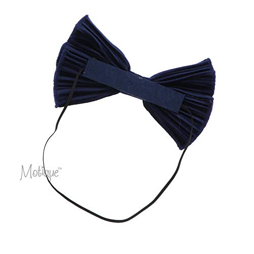 Velvet Ribbed Baby Bow Headband on Thin Elastic - Navy2