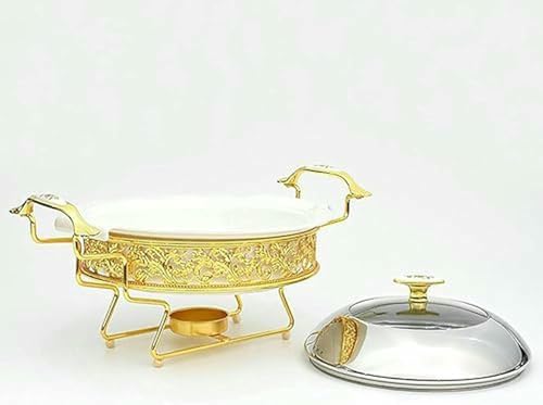Ensemble de réchaud et de buffet rond inox et détails dorés - 5