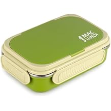 CELLO Maclunch | Insulated Lunch Box | Separate Steel Container with Fork & Spoon | Unbreakable Lid with with 4 Sided Click Locks | Ideal for College,Office, Outdoor Activities | Set of 1, Green