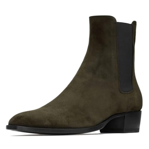 FOWT Men Fashion Round Toe Block Low Heel Stretchy Ankle Boots Pull On Casual Daily Chelsea Boots Size 4-16 US
