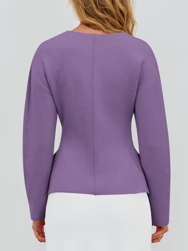 Image of Saodimallsu Womens V Neck Sweater Blazer Peplum Long Sleeve Knit Open Front Split Cardigan Sweaters