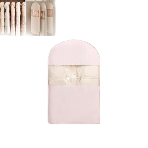 Space Saving Hanging Garment Bag with Self Compression Zipper, 2025 New, Space Saver Closet Organizers, Dust Cover Clothes Bags Travel Organizer for Down Coat Suit (Pink_M)