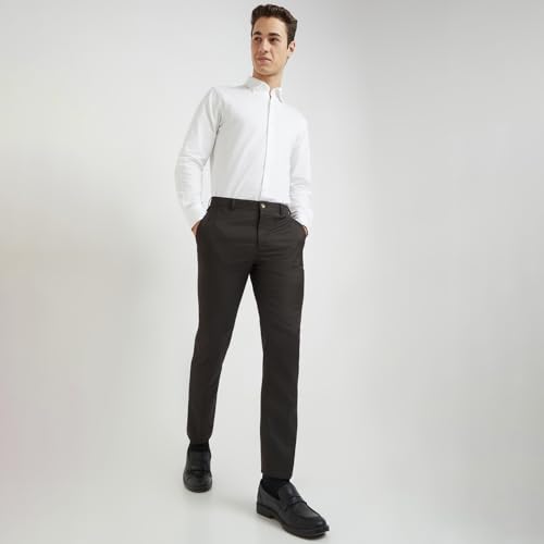 Image of Raymond Men Slim Fit Checks Pattern Polyester Blend Flat Front Formal Trouser