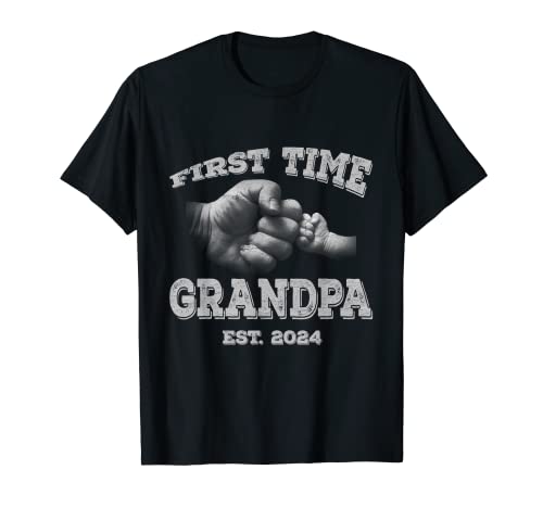 Vintage First Time Grandpa 2024 Mano Papá Bebé Día del Padre Camiseta