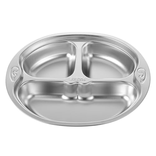 Faxijuan Plato dividido de acero inoxidable con tapa for niños y adultos, 3 secciones, lonchera bento, plato for la cena, contenedor de alimentos, utensilios de cocina for acampar