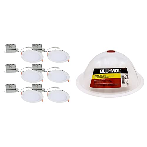 HALO 6 inch Recessed LED Ceiling & Shower Disc Light, White - 6 Pack & Disston E0215000 Blu-MOL RemGrit Hole Saw Accessories Dust Bowl, for Installing Recessed Lights and Works with All Hole Saws