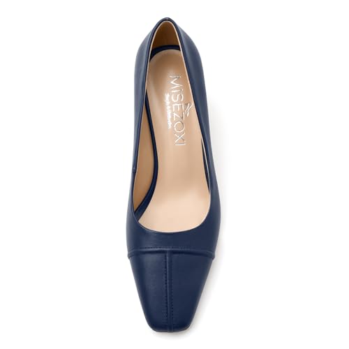 Womens Heeled Pumps, Square Toe Mid Chunky Heel Shoes for Women 2"3