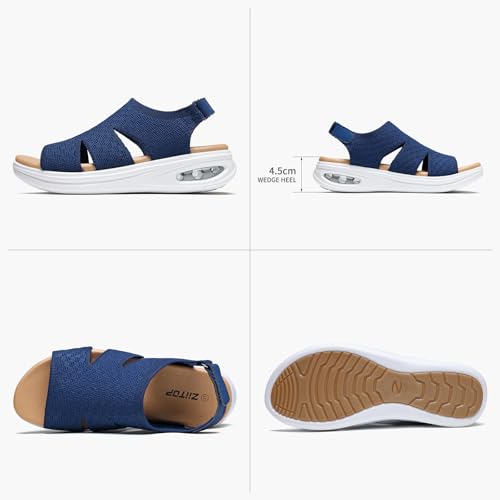 Image of ziitop Walking Sandals Women Orthopedic Sandals for Women Comfortable Arch Support Orthotic Platform Wedge Shoes Air Cushion Adjustable Strap Comfort Shoes for Summer Travel Beach Party Shopping Work