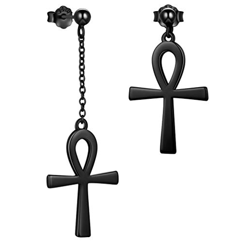 Mens Cross Ankh Earrings Dangle Women Silver with Black Gold