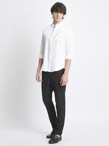 Image of The Bear House Men Classic White Solid Slim Fit Casual Shirt