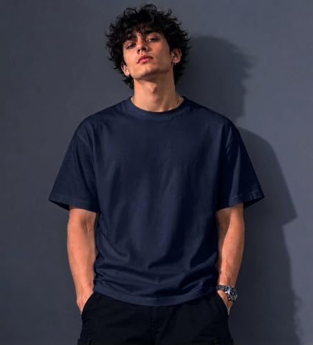 Image of Men's Round Neck Plain Oversize T-Shirt - Casual Loose Fit Cotton Wear | 100% Cotton T-Shirt |