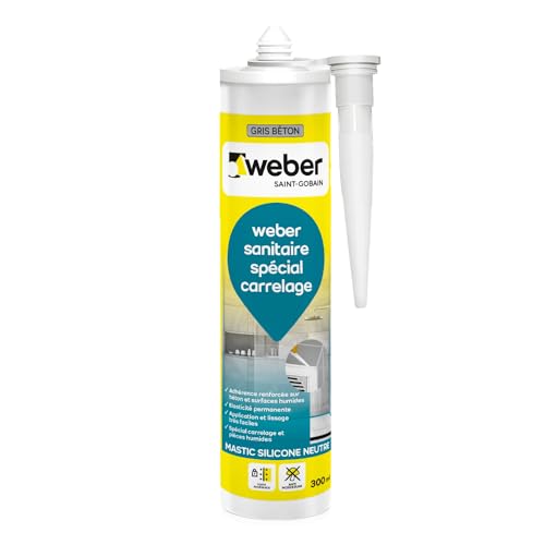 Weber Mastic silicone résistant aux moisissures, gris béton, 300 ml, spécial sanitaire, WEBERSEAL SANITARY