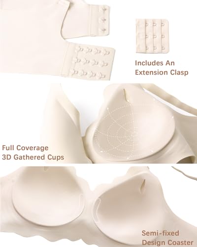 Image of Seamless Jelly Bras for Women No Underwire Push Up Bra Full Coverage V-Neck Wirefree Bralettes Soft T-Shirt Bra