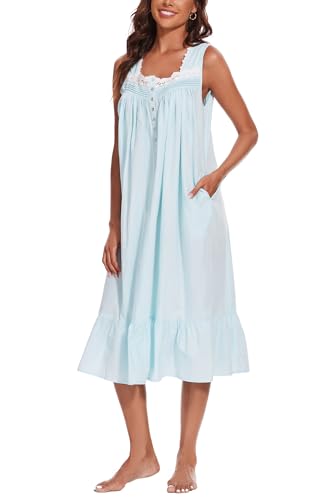 Image of AVIIER 100% Cotton Nightgowns for Women Sleeveless Sleep Dress Ladies Gowns Sleepwear with Pockets