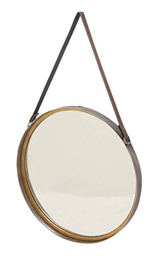 Deco 79 Metal Wall Mirror With Leather Strap, 20" X 2" X 33", Gold #TOP6