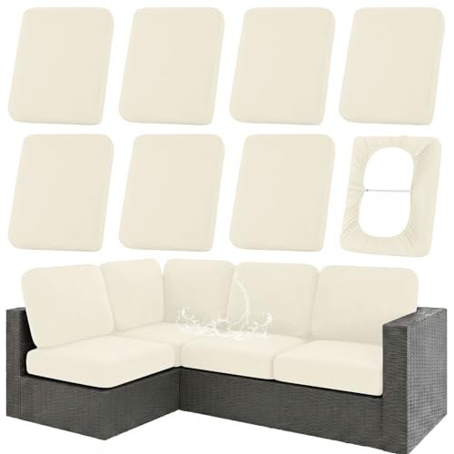 hyha Waterproof Outdoor Cushion Covers for Patio Furniture, Stretch Patio Chair Cushion Slipcovers, Coated UV Resistant Replacement Seat Covers, Solid Color (Beige, 8PC) by hyha - Used condition - US$53.03