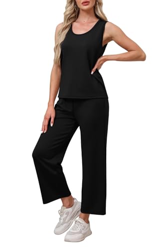 WIHOLL Two Piece Sets for Women Casual Travel Vacation Outfits Summer Wide Leg Pants Lounge Sets4