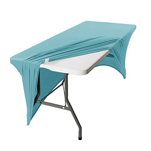 Image of Peomeise 6FT Spandex Table Cover Rectangular Stretch Spandex Tablecloth (Aqua,6FT)