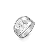 Bohemian Hollow Flower Ring for Women Stainless Steel Elegant Flower Ring Daily Band Exquisite Jewelry Wedding Band Promise Rings (Silver, 8)