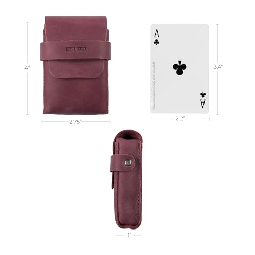 Image of Hide & Drink, Classic Case for Playing Cards (Not Included) Secure Storage, Playing Deck Holder, Travel Accessory, Full Grain Leather, Handmade, Sangria