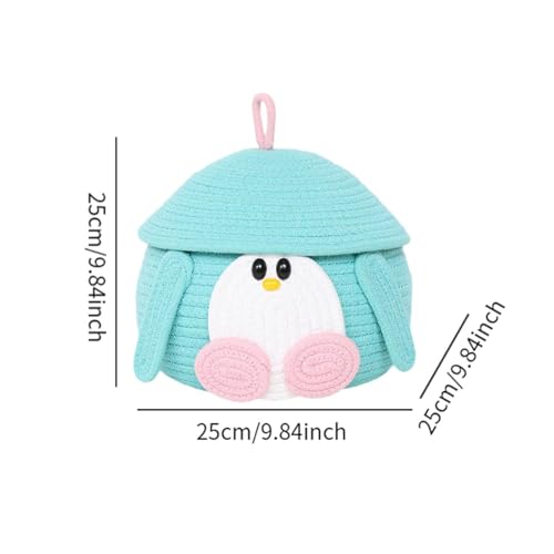 Image of BROOM Home Cute Baby Bear Handmade Jute Cotton Woven Storage Basket With Cap, Nursery Organizers And Storage,Kids Basket, Toy Bin, Baby Gift (Light Green)