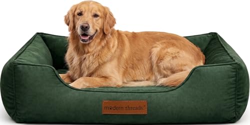 Image of Modern Threads Luxury Dog Bed - Comfortable Tufted Velvet Cushion for Small to Large Dogs - Machine Washable - Durable & Cute Sleep Space for Pets - Pamper Your Pet with Cozy Beds - Forest Green