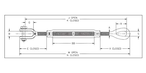 CROSBY 1032135 Hg227 Jaw and Eye Turnbuckle, 7/8" x 12" - Thumbnail 2