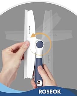 ROSEOK All-Purpose Silicone Squeegee for Shower Glass with Adhesive Hook, Pivoting Head, 10 Inch, Navy Blue, 1 Pack