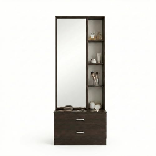 Image of ESTANTERIA Dressing Table with Storage and Full Length Mirror for Bedrom Dresser 3 Self & 2 Drawer Cabinet Makeup Vanity Table Organiser Furniture for Home Living Room (Wenge)
