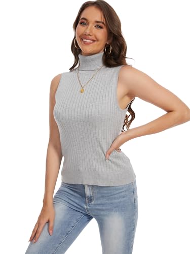 Image of INKOFF Sleeveless Mock Neck Turtleneck Knit Tops Women Dressy Casual Sweater Vest Business Work Tank