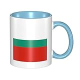 BLWSLC Bedruckte Keramiktasse mit bulgarischer Flagge, himmelblau mit gebogenem Griff, geeignet für Büro und den täglichen Gebrauch.