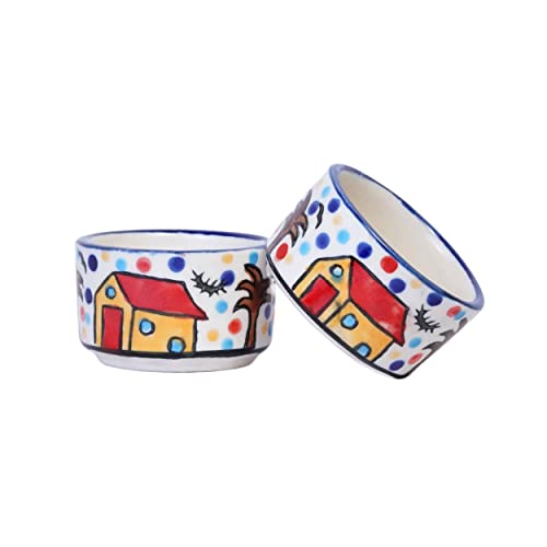 Image of Freakway Hand Painted White Ceramic Dip Bowls Set of 2, 40Ml for Serving Chutney /Pickle /Small (HUT)