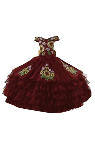 Vestido Vintage de Niña Bordado con Mangas y Moños