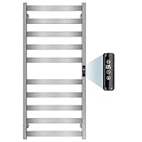 Electric Towel Warmer Rack, 10-Bar Stainless Steel Heated Tower Rack with Built-in Timer, Wall Mounted, Plug-in/Hardwired (Silver)