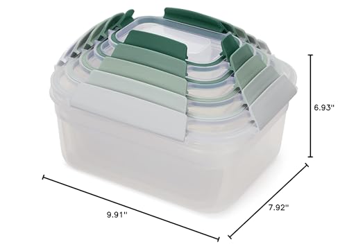 Image of Joseph Joseph Nest Lock, 10 Piece Plastic Food Storage Container set with lids, Leak Proof, Airtight, Space Saving, Kitchen Storage, BPA free - Sage Green