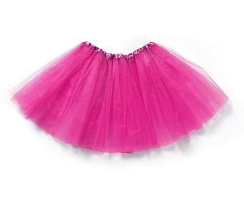 FUREINSTORE Saia de tutu para meninas, saia de tule para balé, 3 camadas, elástica disfarce de princesa carnaval 30 cm de comprimento tamanho único (fúcsia)