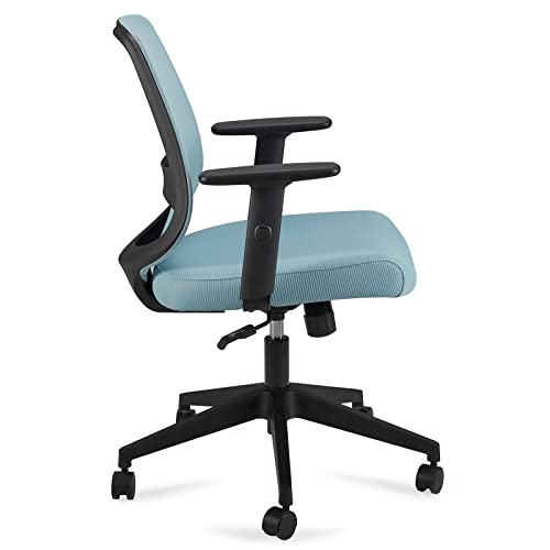Amazon-Marke: Movian verstellbarer Schreibtischstuhl mit halbhoher Rückenlehne mit gepolstertem Netzmaterial, Armlehnen und Lendenwirbelstütze, 63,5 x 58 x 91 cm, Cyan