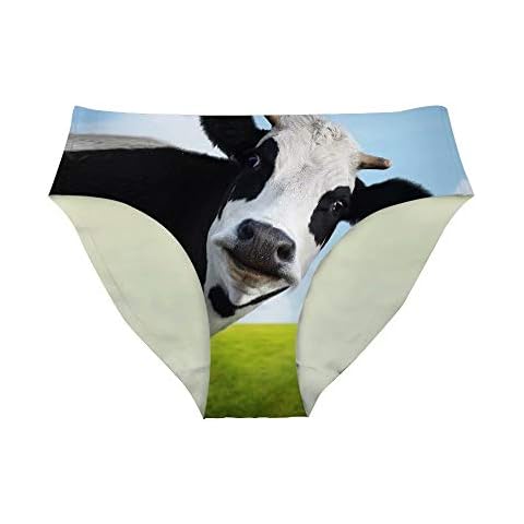 Xinind Funny Underwear for Women 3D Cute Alpaca Panties Hipster-Panties Low Waist Sexy Ladies Panties, Cow, Medium Cover