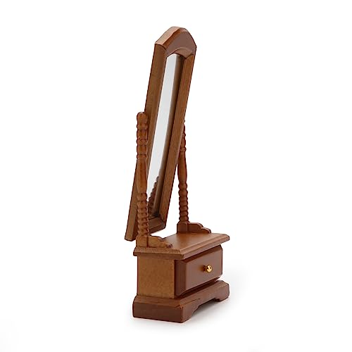 Image of Miniature Dressing Mirror 1:12 Scale Dollhouse Furniture Bedroom Mirror Model Accessory Mini Scene Ornament Desktop Decoration (Brown)