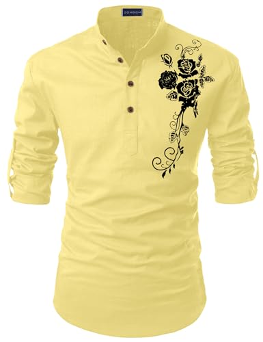 Image of Zombom Men's Casual Cotton Polyester Blend Printed Full Sleeve Short Kurta Shirt